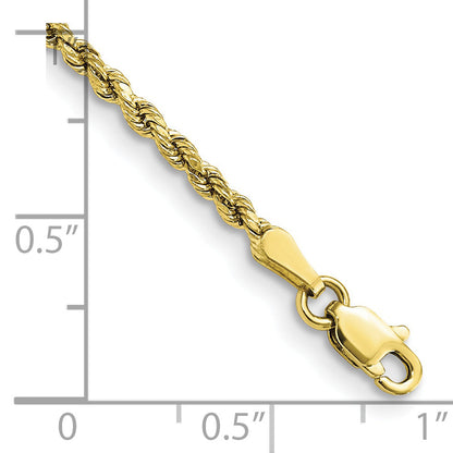 8 Inch 10K Yellow Gold 2.25mm Semi-Solid D/C Rope Chain Bracelet