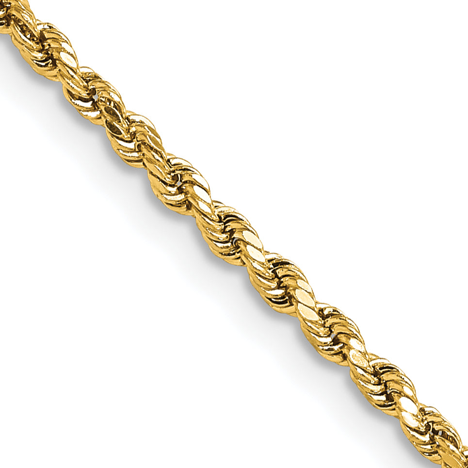 2 Inch 10K Yellow Gold 2.25mm Semi-Solid D/C Rope Chain Necklace