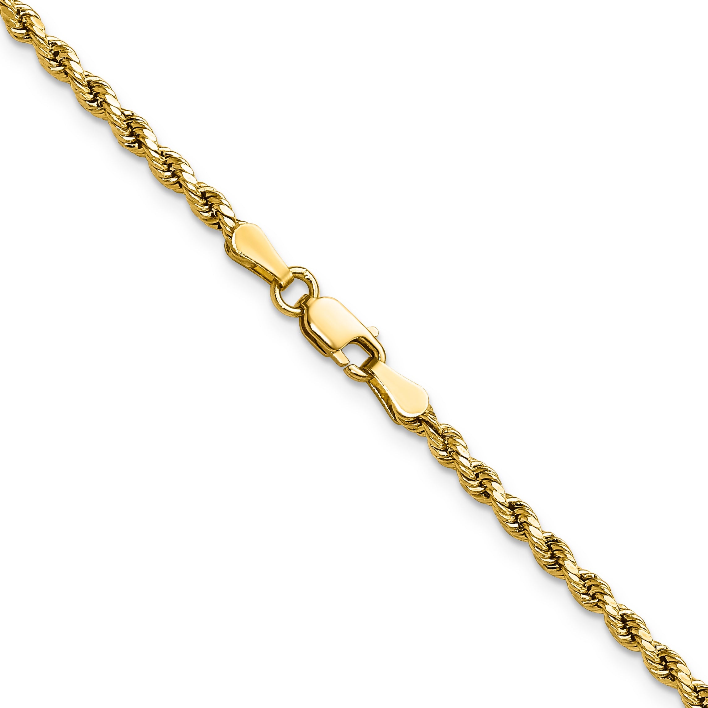 24 Inch 10K Yellow Gold 2.5mm Semi-Solid D/C Rope Chain Necklace