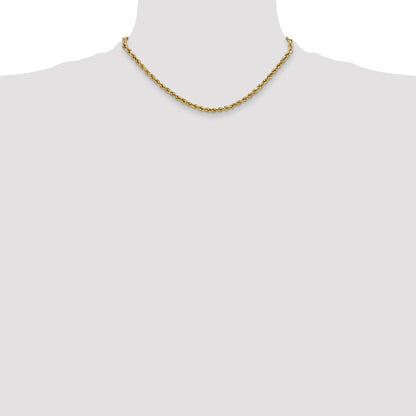 16 Inch 10K Yellow Gold 2.5mm Semi-Solid D/C Rope Chain Necklace