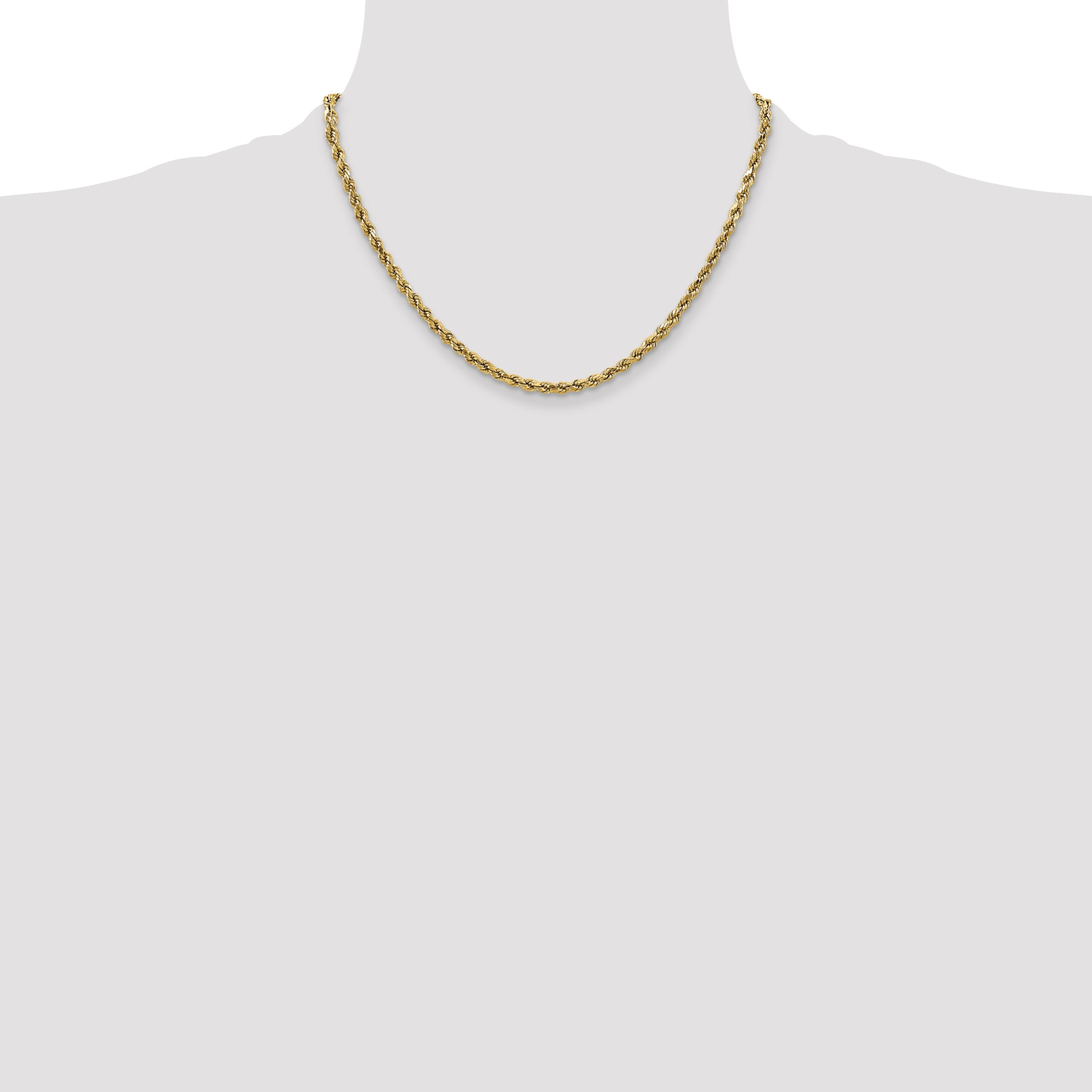 18 Inch 10K Yellow Gold 2.5mm Semi-Solid D/C Rope Chain Necklace