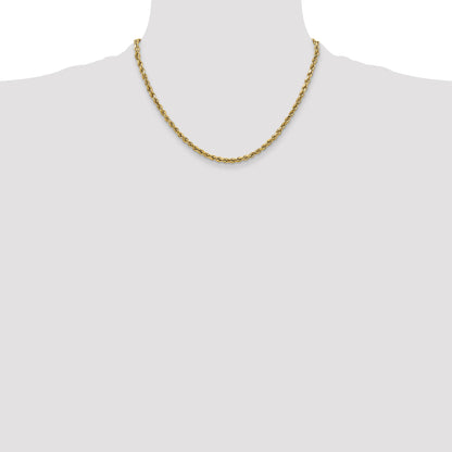 18 Inch 10K Yellow Gold 2.5mm Semi-Solid D/C Rope Chain Necklace