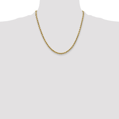 2 Inch 10K Yellow Gold 2.5mm Semi-Solid D/C Rope Chain Necklace