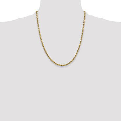 22 Inch 10K Yellow Gold 2.5mm Semi-Solid D/C Rope Chain Necklace
