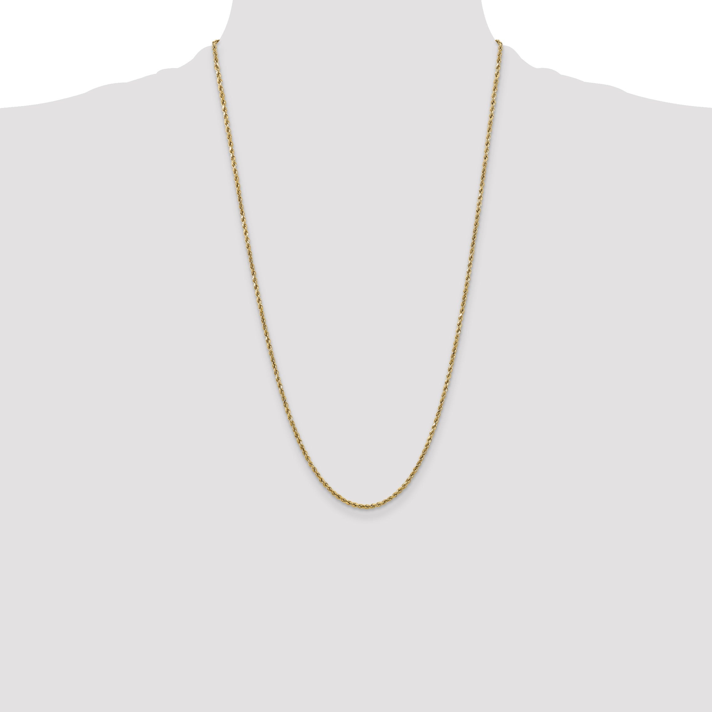 26 Inch 10K Yellow Gold 2.5mm Semi-Solid D/C Rope Chain Necklace