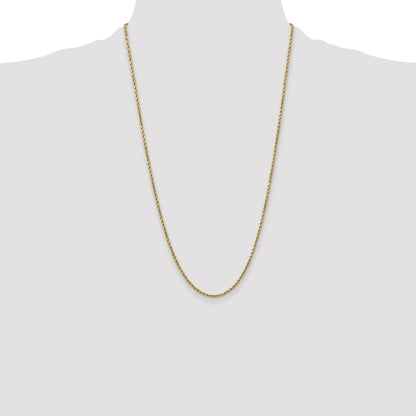26 Inch 10K Yellow Gold 2.5mm Semi-Solid D/C Rope Chain Necklace