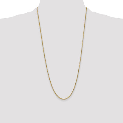 28 Inch 10K Yellow Gold 2.5mm Semi-Solid D/C Rope Chain Necklace