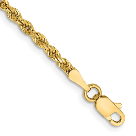 7 Inch 10K Yellow Gold 2.5mm Semi-Solid D/C Rope Chain Bracelet