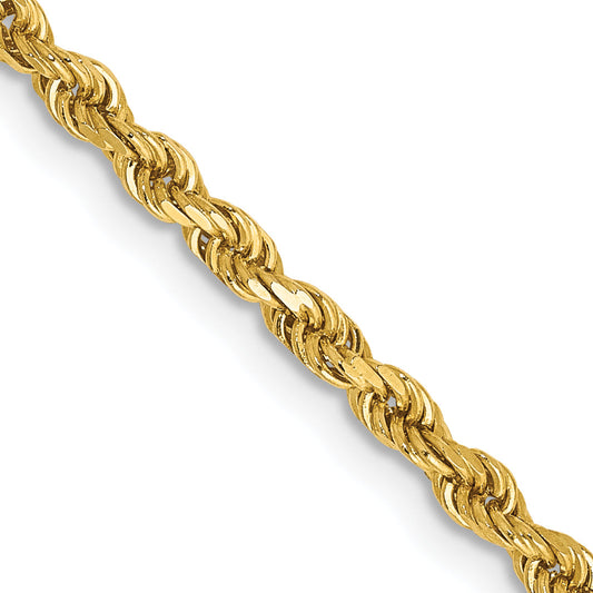 24 Inch 10K Yellow Gold 2.5mm Semi-Solid D/C Rope Chain Necklace