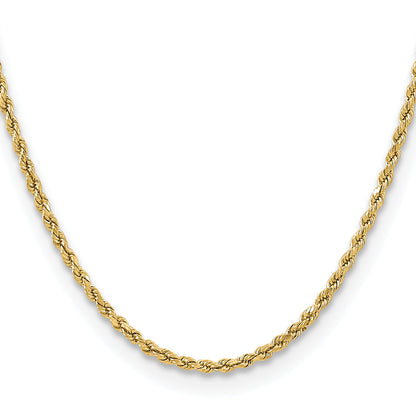 22 Inch 10K Yellow Gold 3mm Semi-Solid D/C Rope Chain Necklace