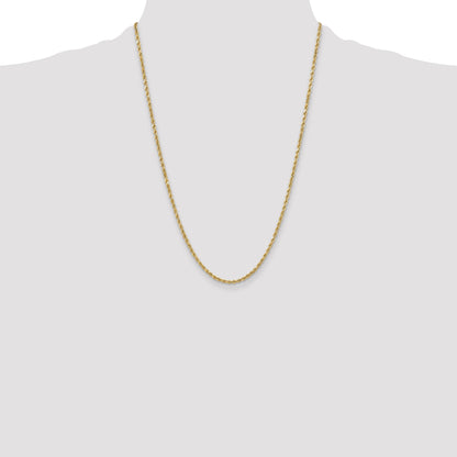 24 Inch 10K Yellow Gold 3mm Semi-Solid D/C Rope Chain Necklace