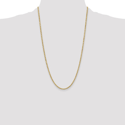 26 Inch 10K Yellow Gold 3mm Semi-Solid D/C Rope Chain Necklace