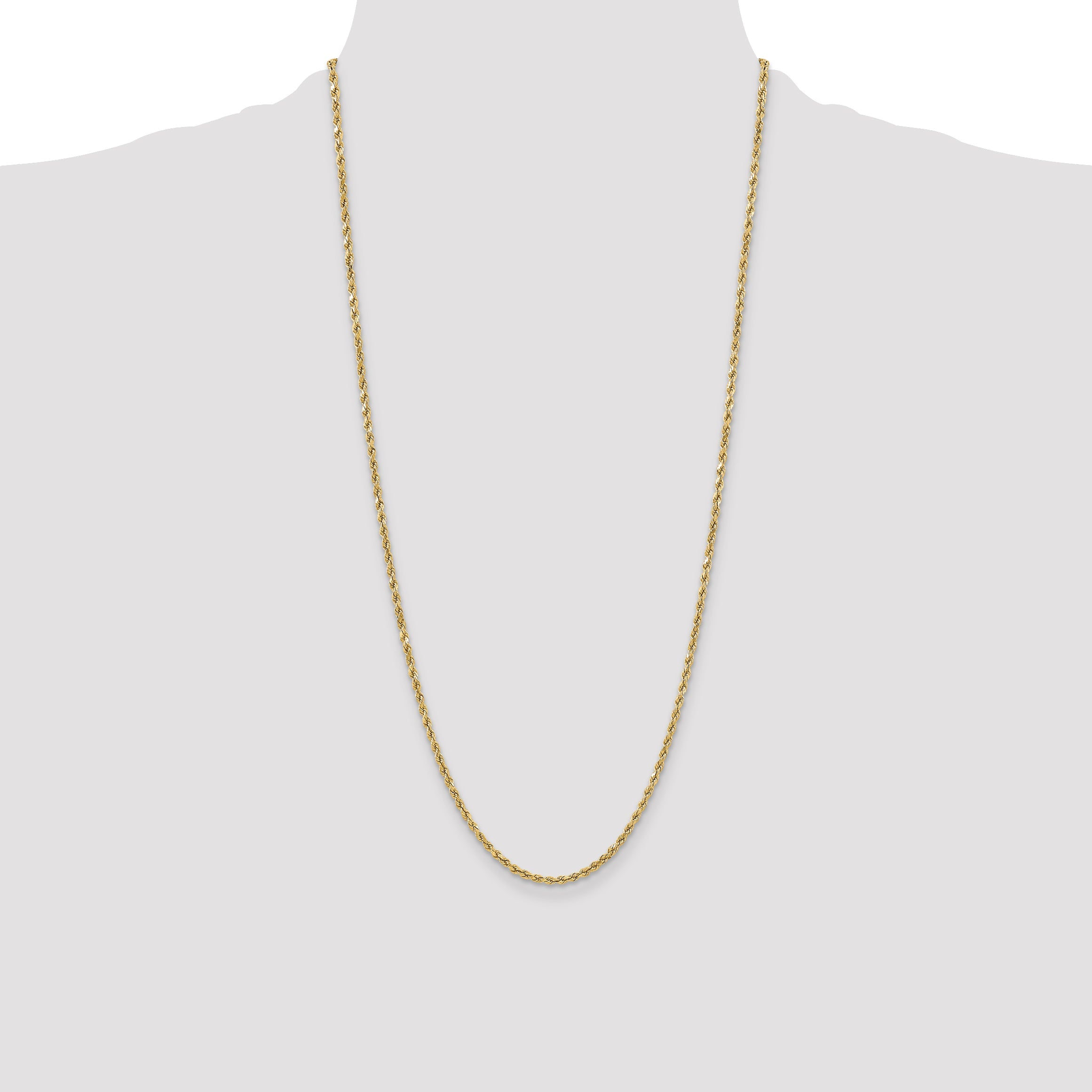28 Inch 10K Yellow Gold 3mm Semi-Solid D/C Rope Chain Necklace
