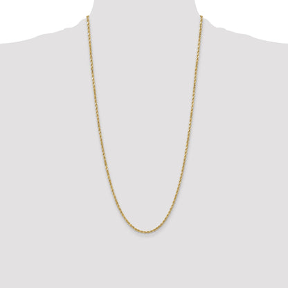 28 Inch 10K Yellow Gold 3mm Semi-Solid D/C Rope Chain Necklace