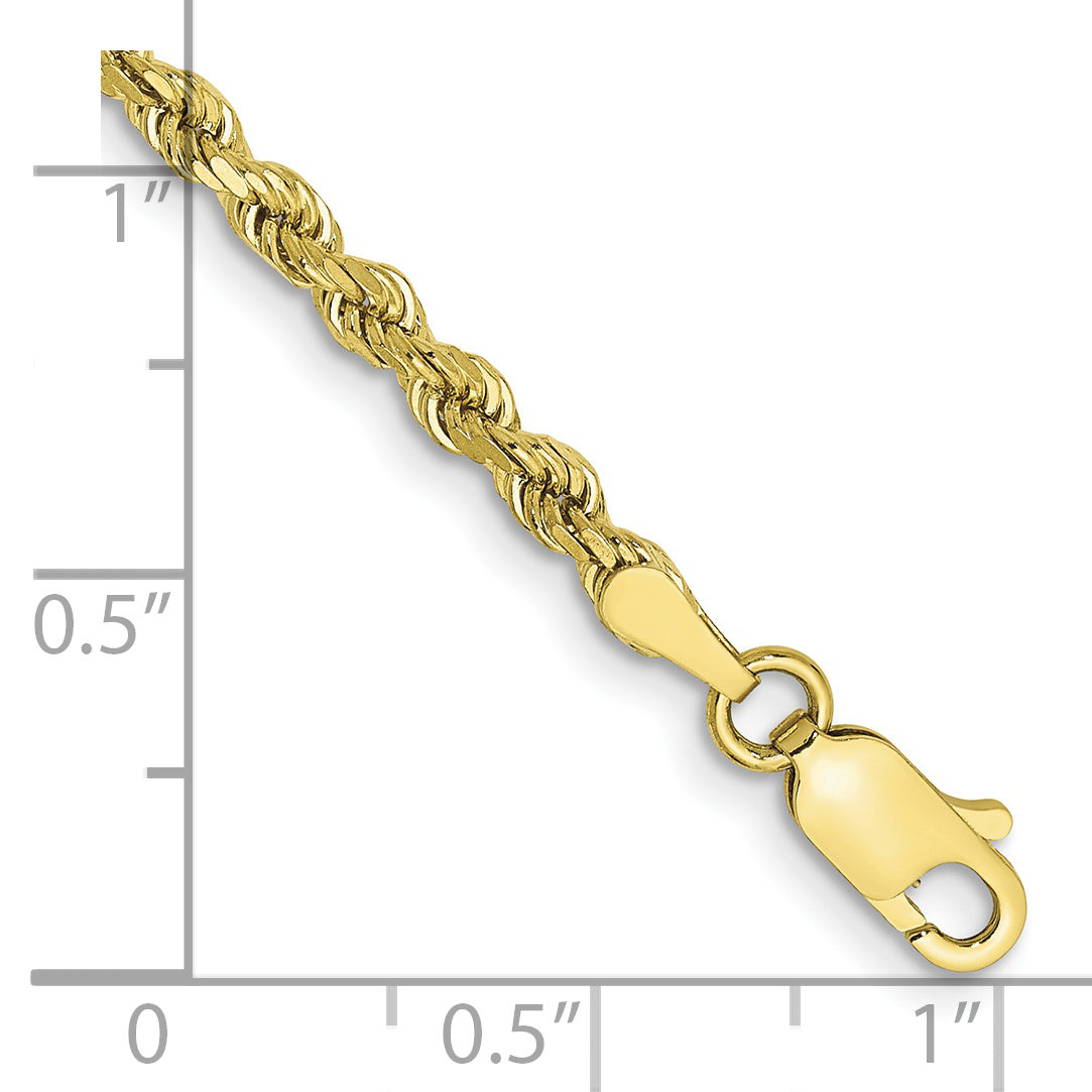 7 Inch 10K Yellow Gold 3mm Semi-Solid D/C Rope Chain Bracelet