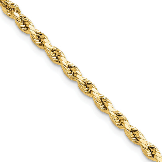 28 Inch 10K Yellow Gold 3mm Semi-Solid D/C Rope Chain Necklace