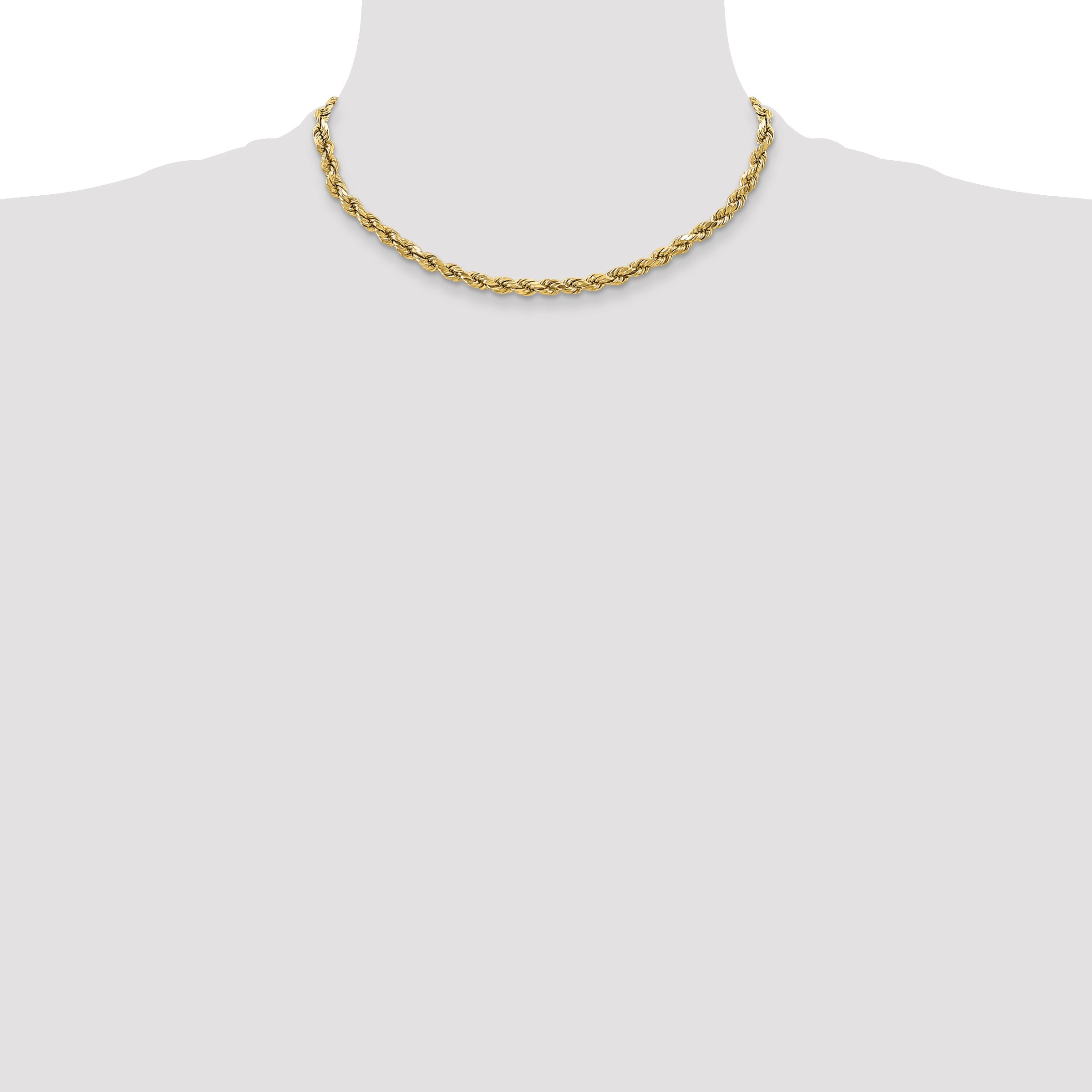 16 Inch 10K Yellow Gold 3.5mm Semi-Solid D/C Rope Chain Necklace
