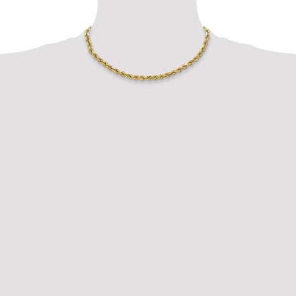 16 Inch 10K Yellow Gold 3.5mm Semi-Solid D/C Rope Chain Necklace