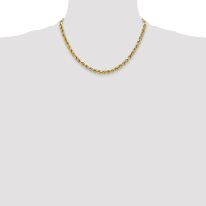 18 Inch 10K Yellow Gold 3.5mm Semi-Solid D/C Rope Chain Necklace