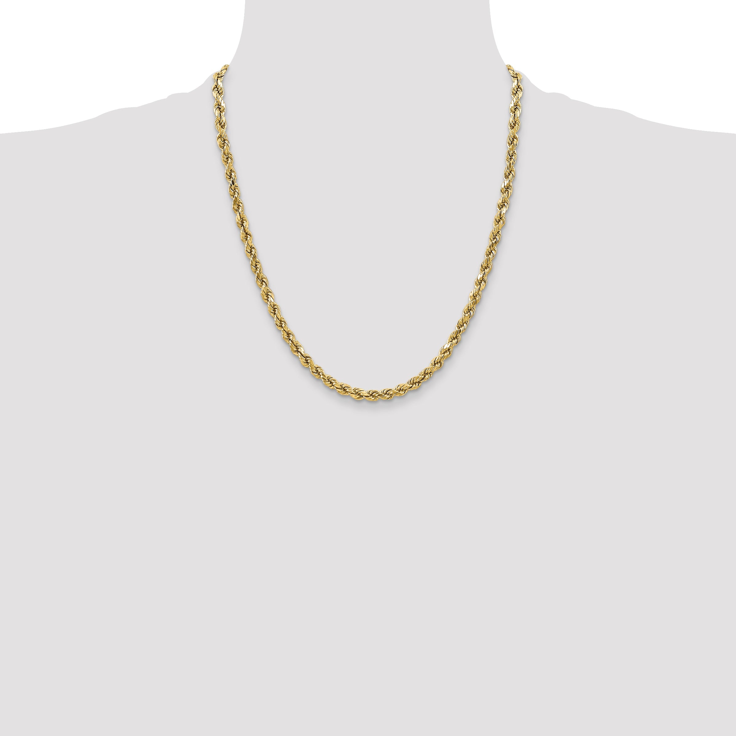 22 Inch 10K Yellow Gold 3.5mm Semi-Solid D/C Rope Chain Necklace