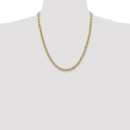 22 Inch 10K Yellow Gold 3.5mm Semi-Solid D/C Rope Chain Necklace