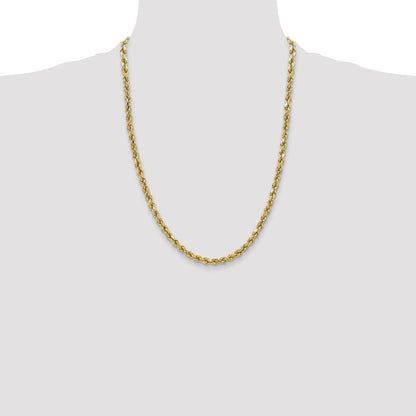 24 Inch 10K Yellow Gold 3.5mm Semi-Solid D/C Rope Chain Necklace