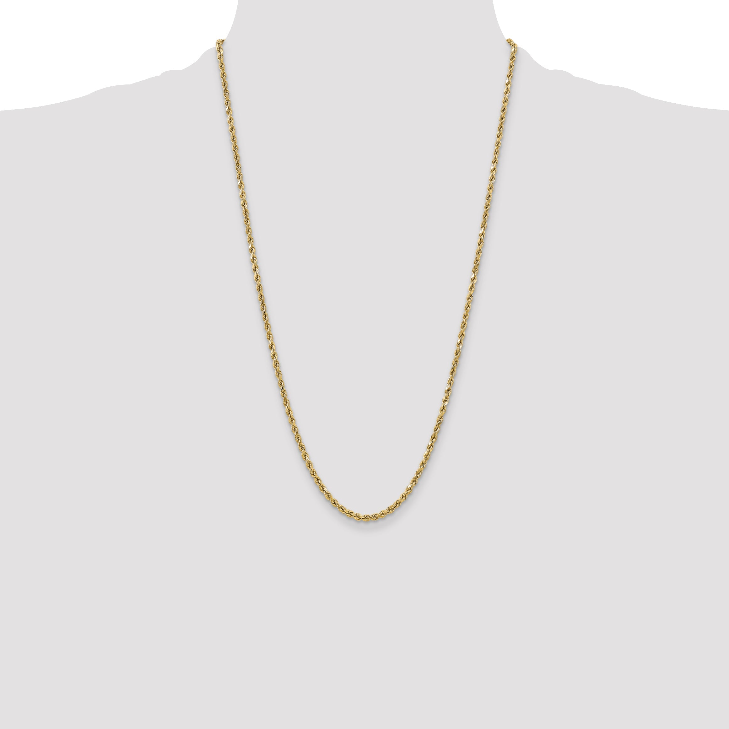 26 Inch 10K Yellow Gold 3.5mm Semi-Solid D/C Rope Chain Necklace
