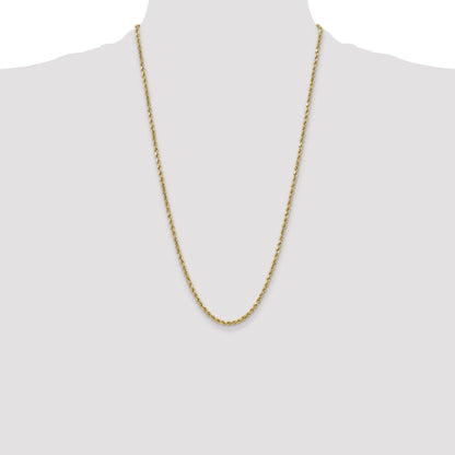 26 Inch 10K Yellow Gold 3.5mm Semi-Solid D/C Rope Chain Necklace