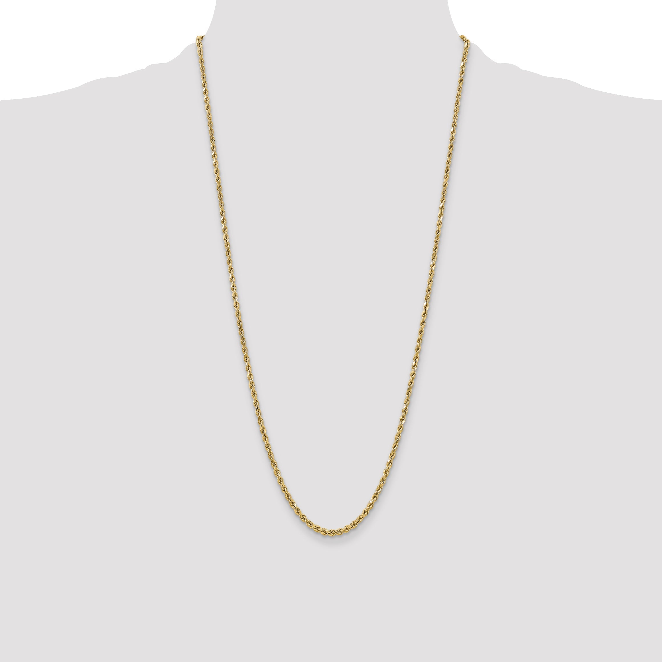 28 Inch 10K Yellow Gold 3.5mm Semi-Solid D/C Rope Chain Necklace