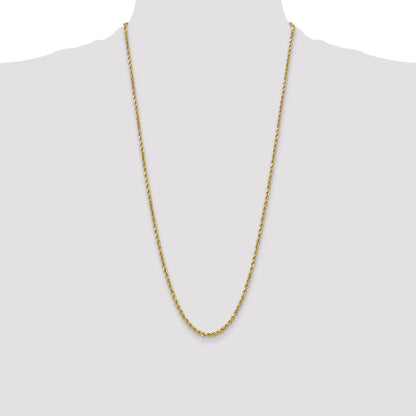 28 Inch 10K Yellow Gold 3.5mm Semi-Solid D/C Rope Chain Necklace