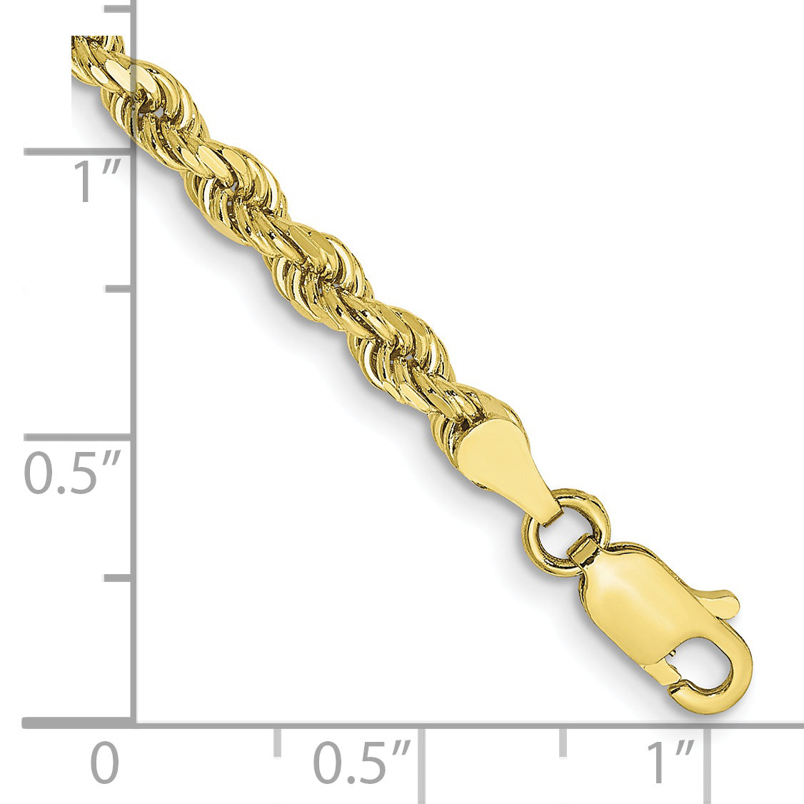 8 Inch 10K Yellow Gold 3.5mm Semi-Solid D/C Rope Chain Bracelet