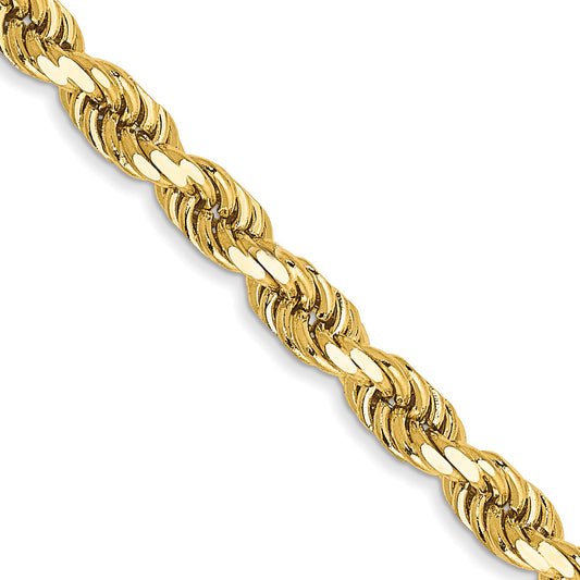 22 Inch 10K Yellow Gold 3.5mm Semi-Solid D/C Rope Chain Necklace