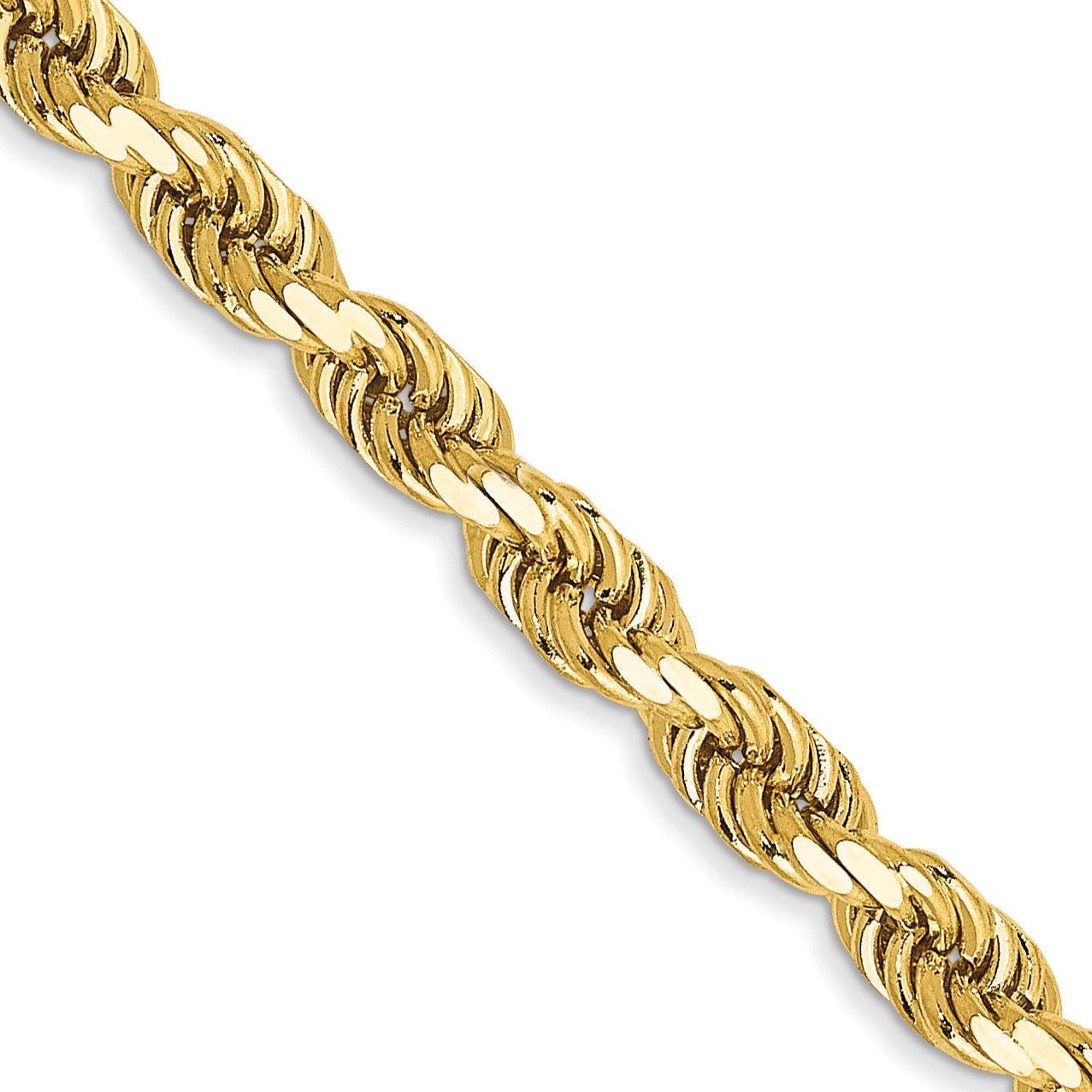 24 Inch 10K Yellow Gold 3.5mm Semi-Solid D/C Rope Chain Necklace