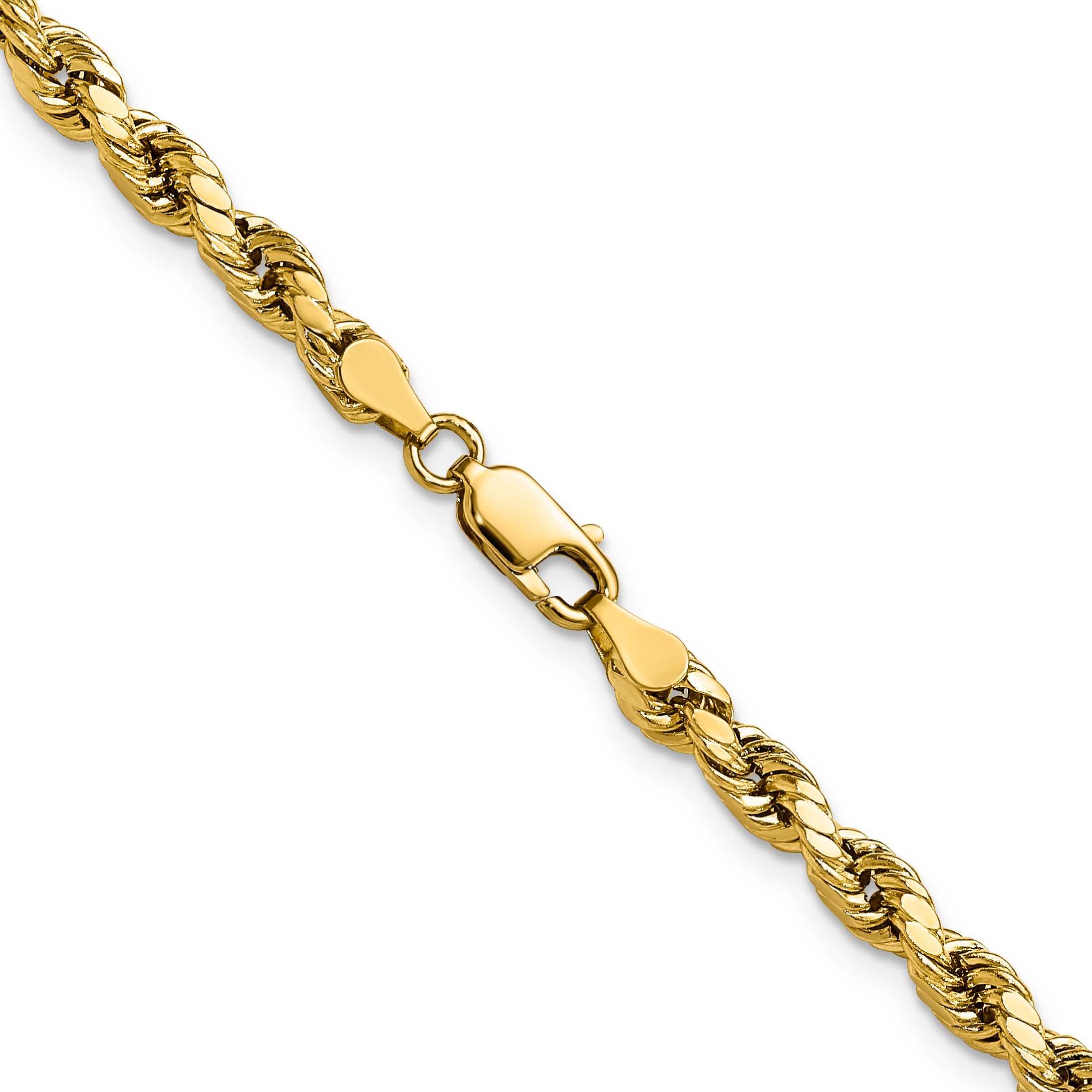 26 Inch 10K Yellow Gold 4mm Semi-Solid D/C Rope Chain Necklace