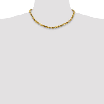 16 Inch 10K Yellow Gold 4mm Semi-Solid D/C Rope Chain Necklace