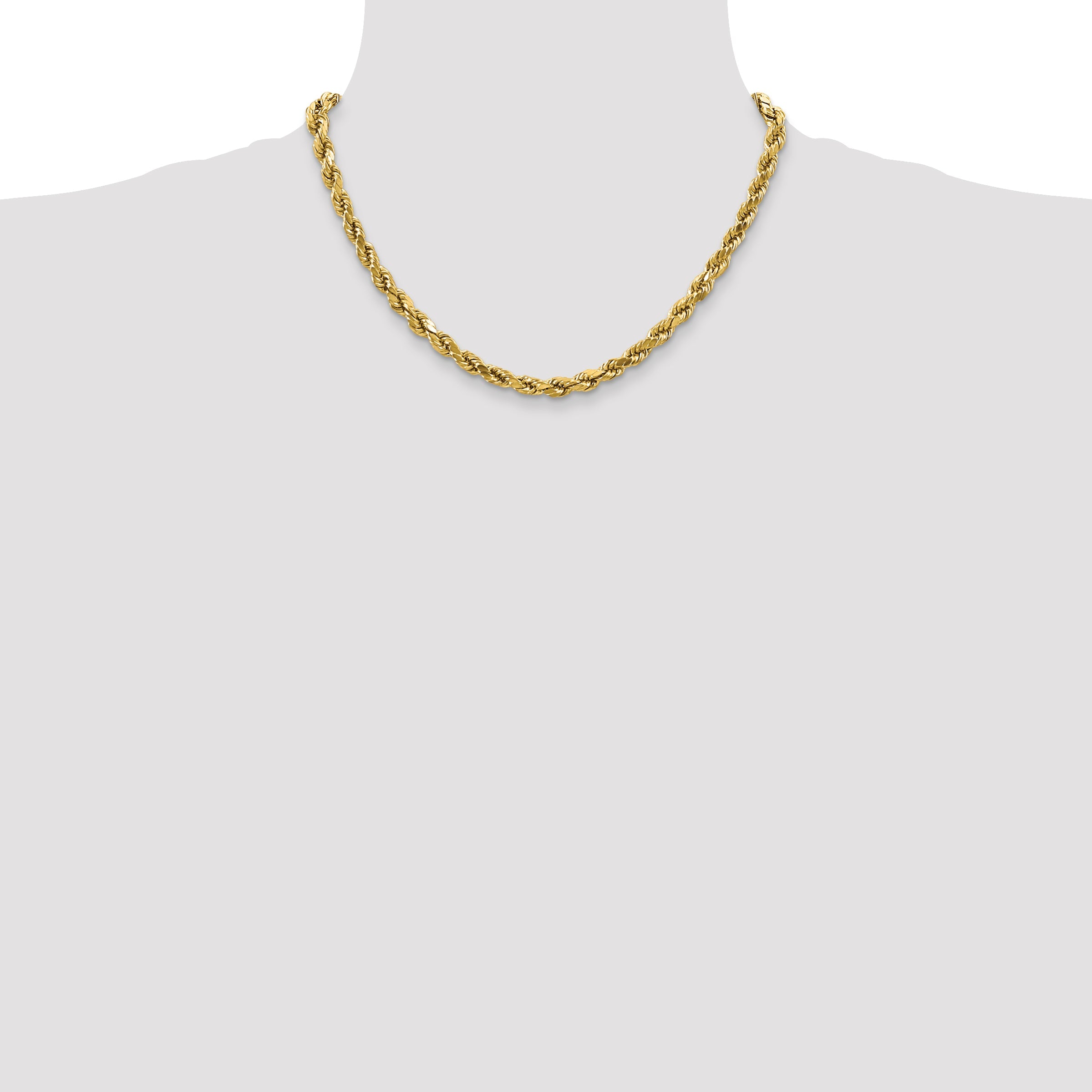 18 Inch 10K Yellow Gold 4mm Semi-Solid D/C Rope Chain Necklace