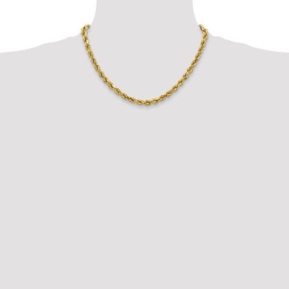18 Inch 10K Yellow Gold 4mm Semi-Solid D/C Rope Chain Necklace