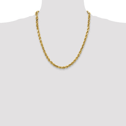 22 Inch 10K Yellow Gold 4mm Semi-Solid D/C Rope Chain Necklace