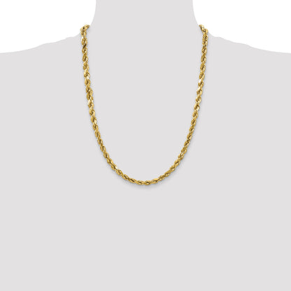 24 Inch 10K Yellow Gold 4mm Semi-Solid D/C Rope Chain Necklace