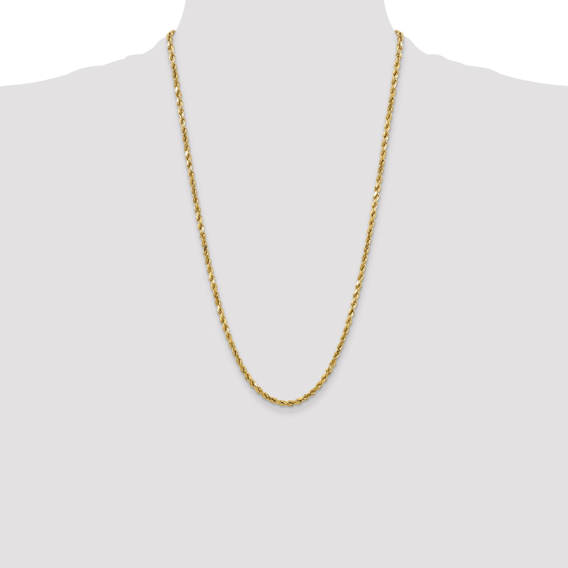 26 Inch 10K Yellow Gold 4mm Semi-Solid D/C Rope Chain Necklace