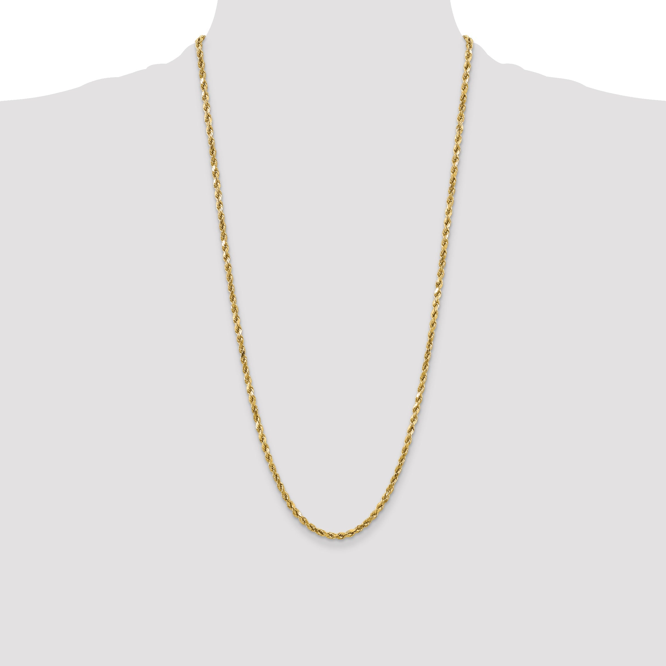 28 Inch 10K Yellow Gold 4mm Semi-Solid D/C Rope Chain Necklace