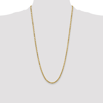 28 Inch 10K Yellow Gold 4mm Semi-Solid D/C Rope Chain Necklace