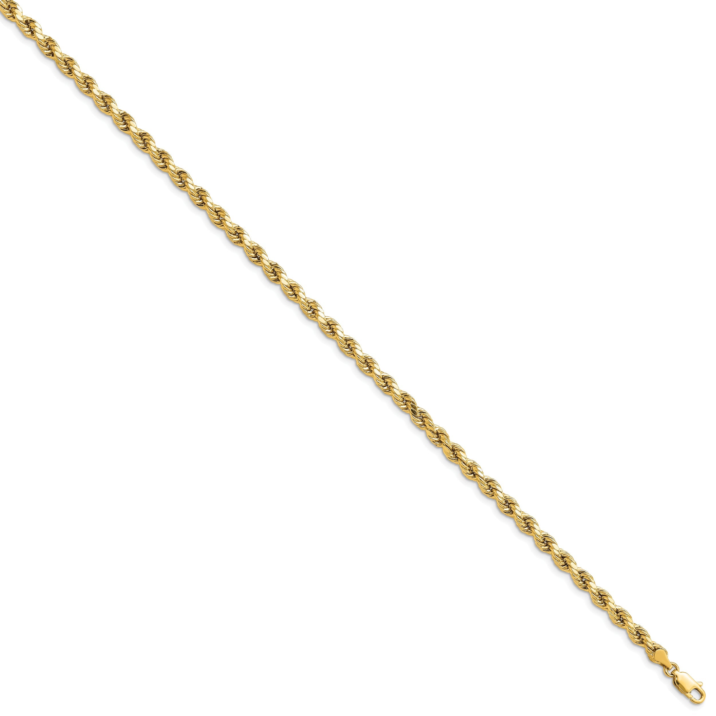 9 Inch 10K Yellow Gold 4mm Semi-Solid D/C Rope Chain Bracelet