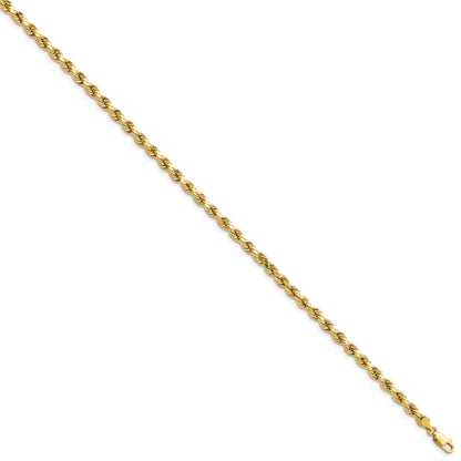 9 Inch 10K Yellow Gold 4mm Semi-Solid D/C Rope Chain Bracelet
