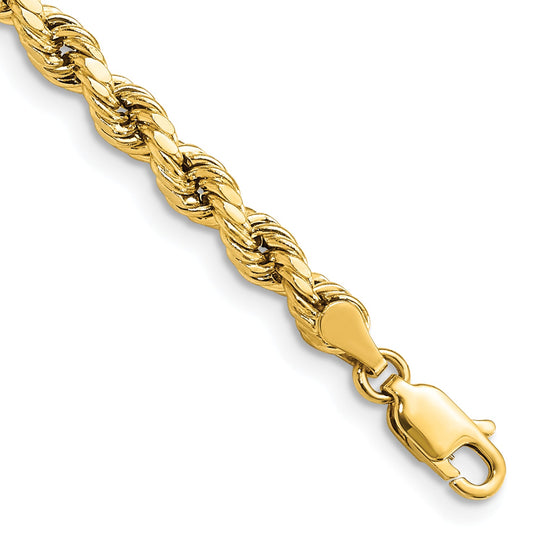 9 Inch 10K Yellow Gold 4mm Semi-Solid D/C Rope Chain Bracelet