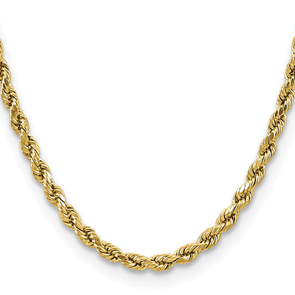 26 Inch 10K Yellow Gold 4.9mm Semi-Solid D/C Rope Chain Necklace