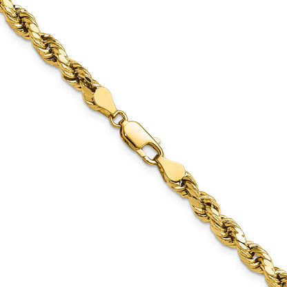 16 Inch 10K Yellow Gold 4.9mm Semi-Solid D/C Rope Chain Necklace