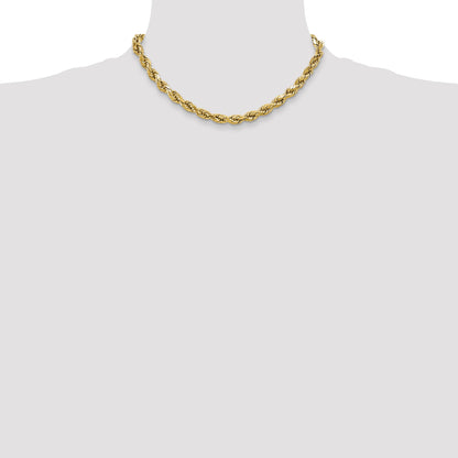 16 Inch 10K Yellow Gold 4.9mm Semi-Solid D/C Rope Chain Necklace