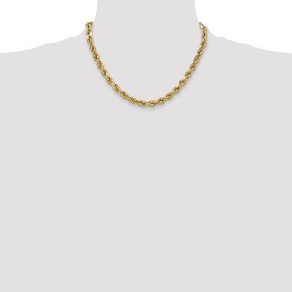 18 Inch 10K Yellow Gold 4.9mm Semi-Solid D/C Rope Chain Necklace