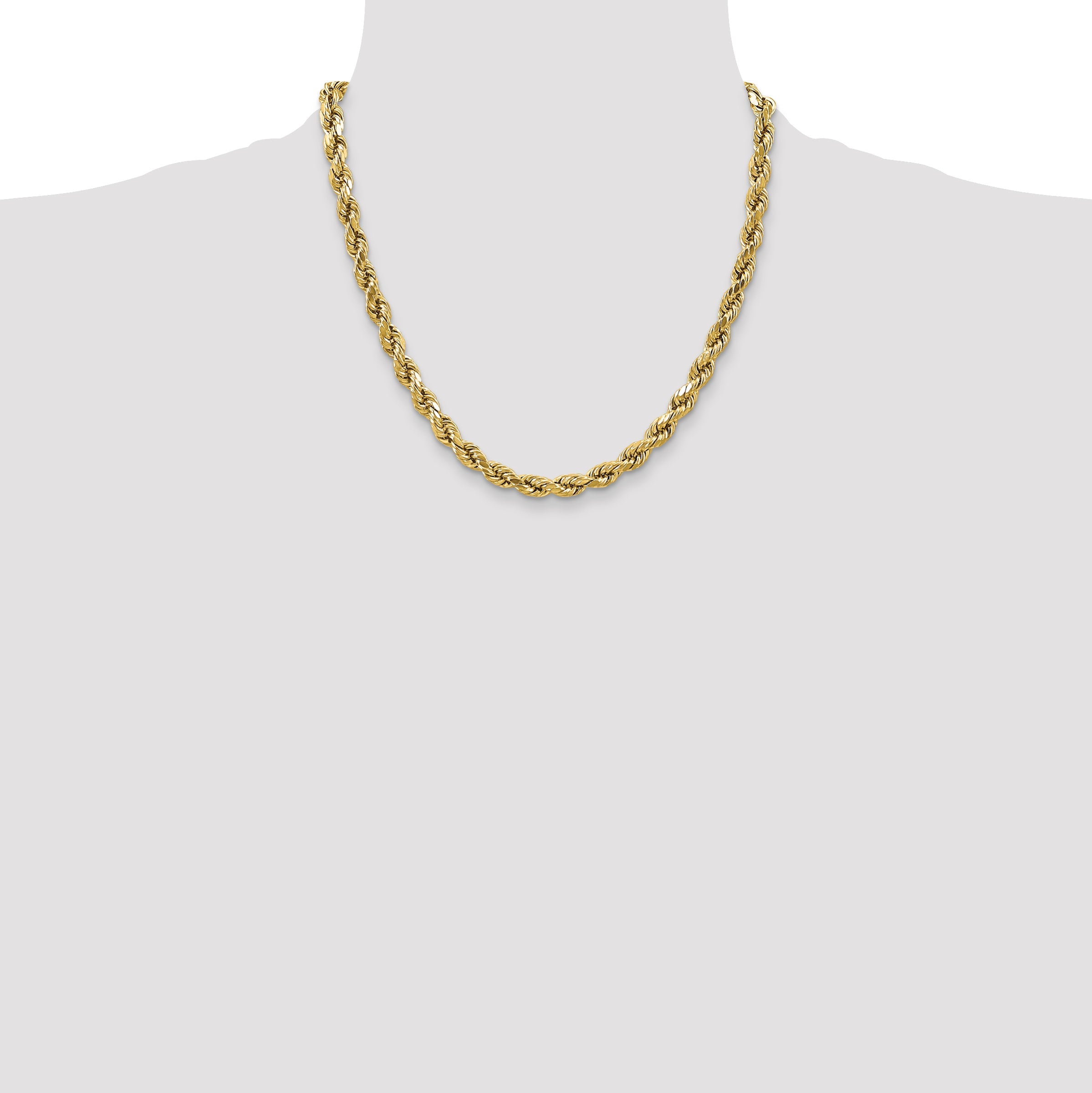 2 Inch 10K Yellow Gold 4.9mm Semi-Solid D/C Rope Chain Necklace